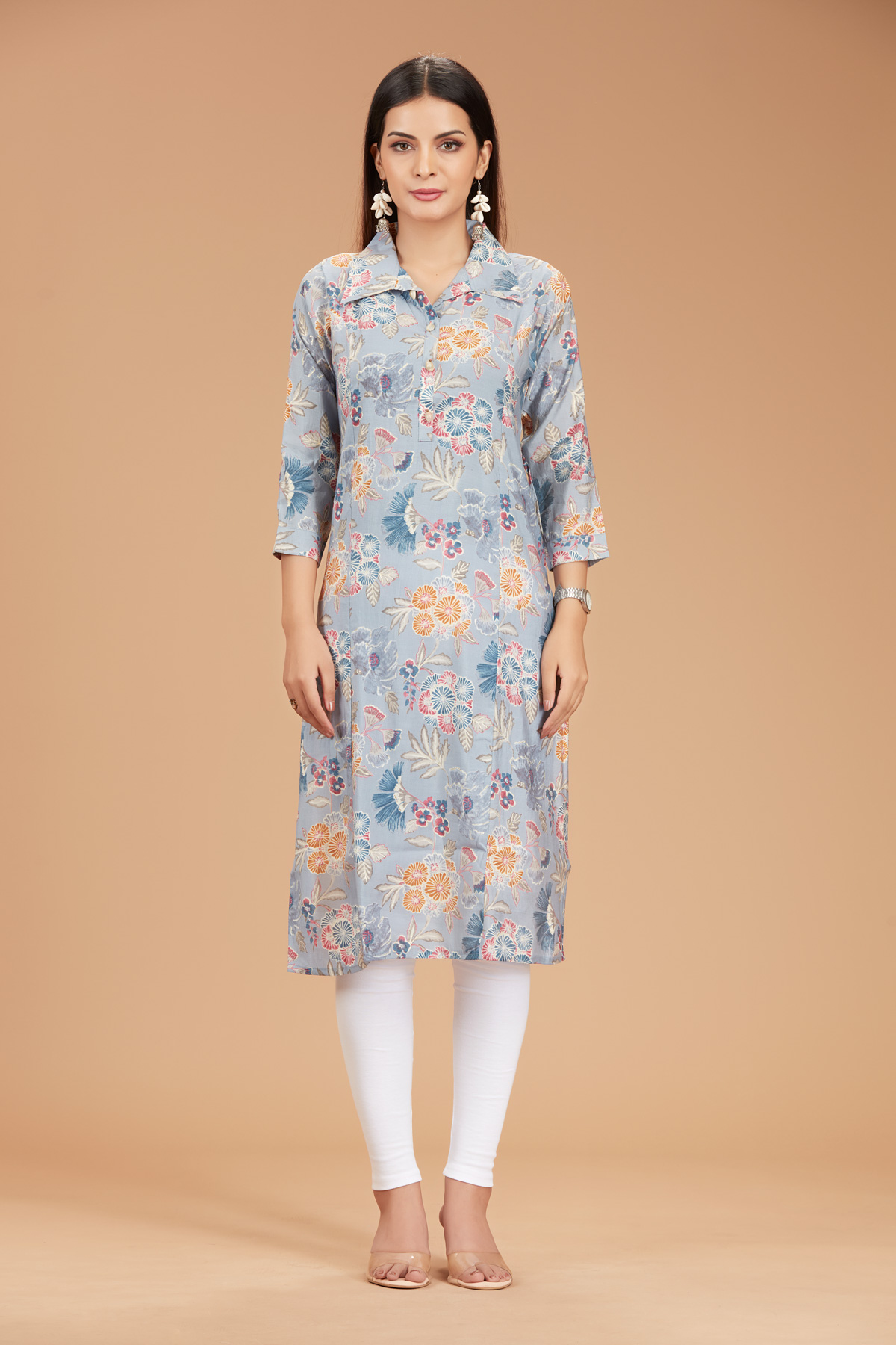 Blue Printed Straight Kurti